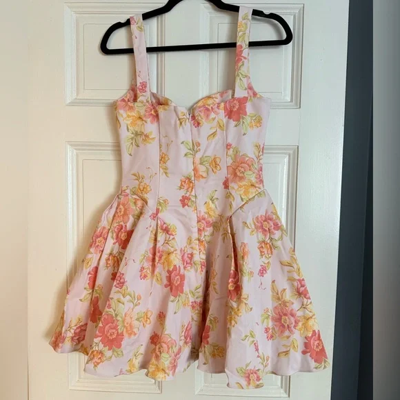 House of CB Bunny Peach Poppy Print Twill Mini Dress - Picture 3 of 5